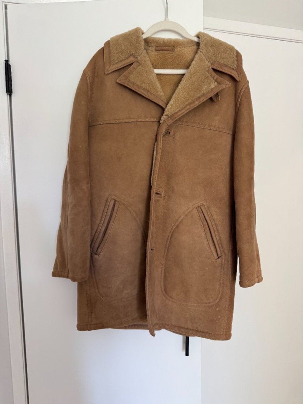 Vintage Lord & Taylor Shearling Suede Coat Men's Tan Camel Sherpa Lined